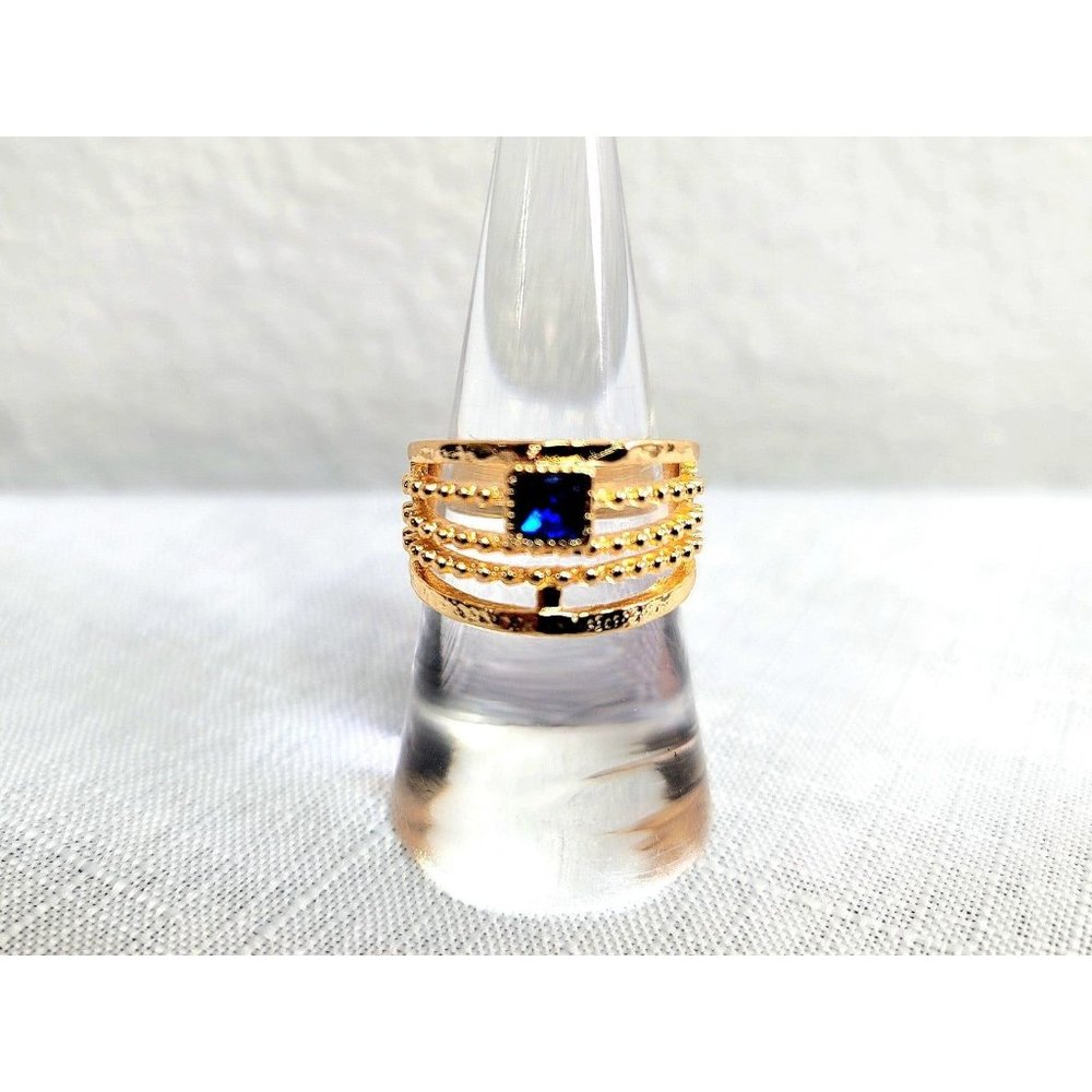 Vintage Gold Stacked Blue Jewel Ring Size 8 Women's Jewelry